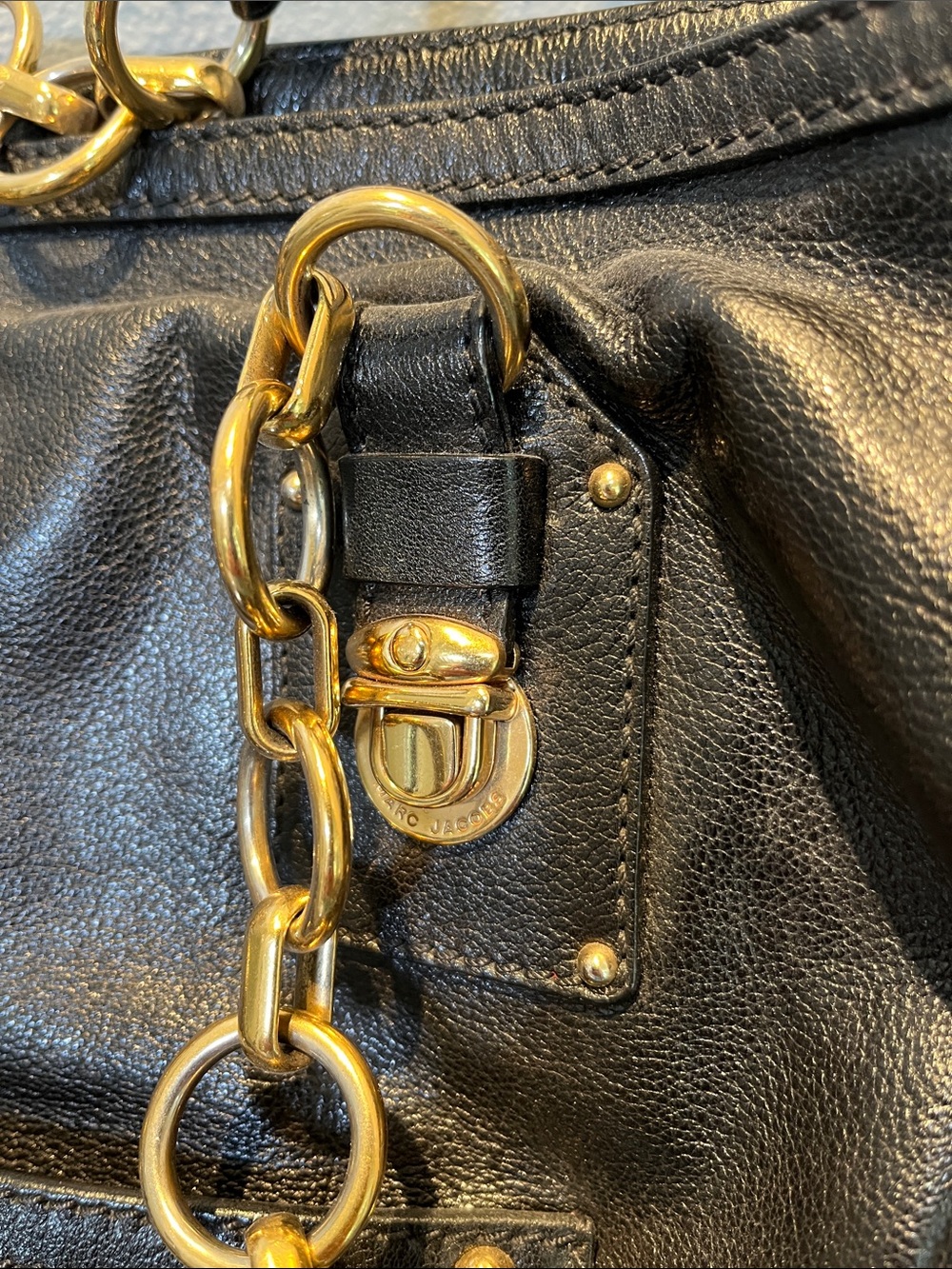 Marc Jacobs Black Quilted Leather Tote with Gold Chain Hardware - Picture 3 of 10